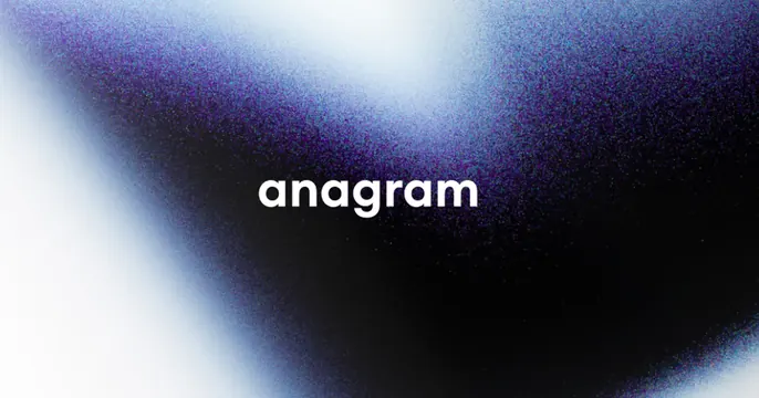 Anagram Club OG card, dark-mode, gradient-heavy, dark