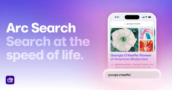 Arc Search OG card, gradient-heavy, light-mode, vibrant