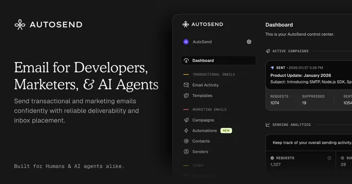 AutoSend OG card, dark-mode, minimal, dark