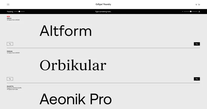 Cotype Foundry OG card, minimal, swiss, light