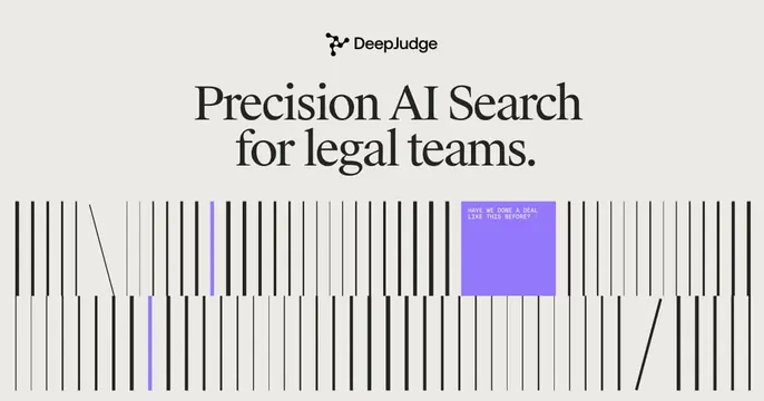 DeepJudge OG card, light-mode, editorial, light