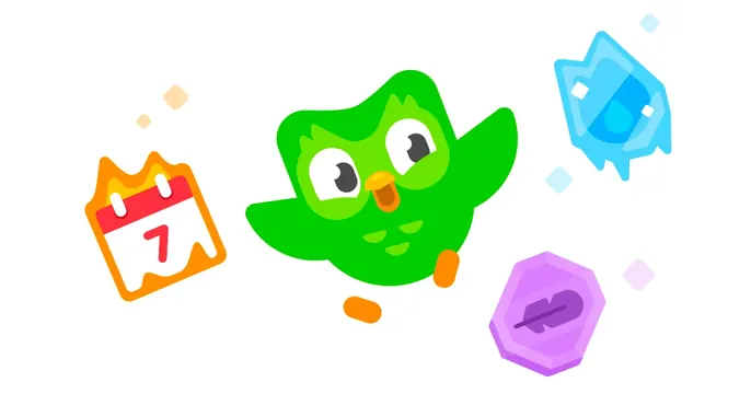 Duolingo OG card, illustrated, playful, light