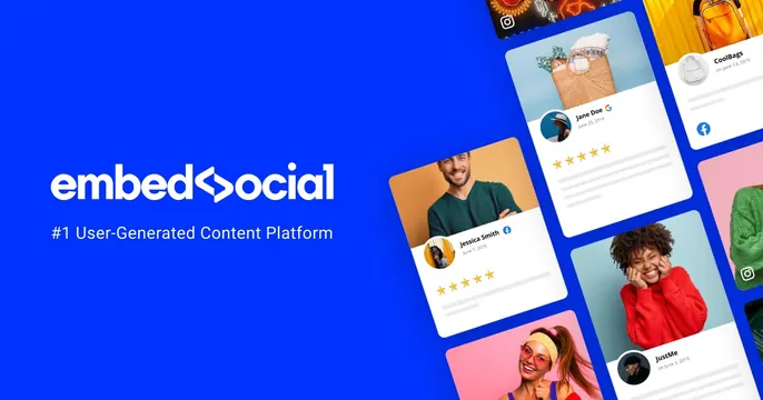 EmbedSocial OG card, light-mode, corporate-clean, vibrant