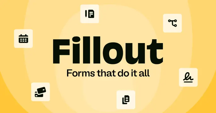 Fillout OG card, light-mode, minimal, warm