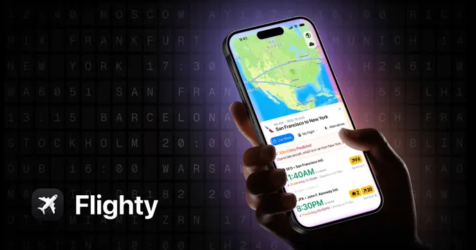 Flighty OG card, dark-mode, photographic, dark