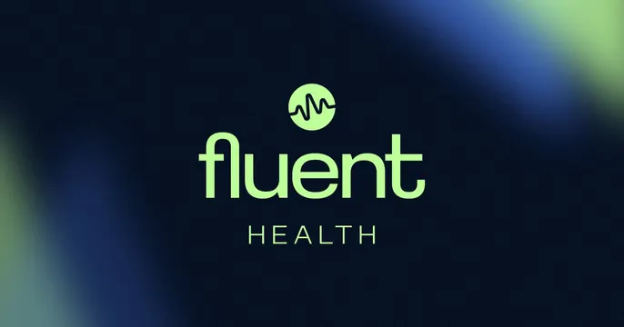 Fluent Health OG card, dark-mode, gradient-heavy, dark