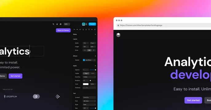 Framer Sites OG card, dark-mode, gradient-heavy, dark