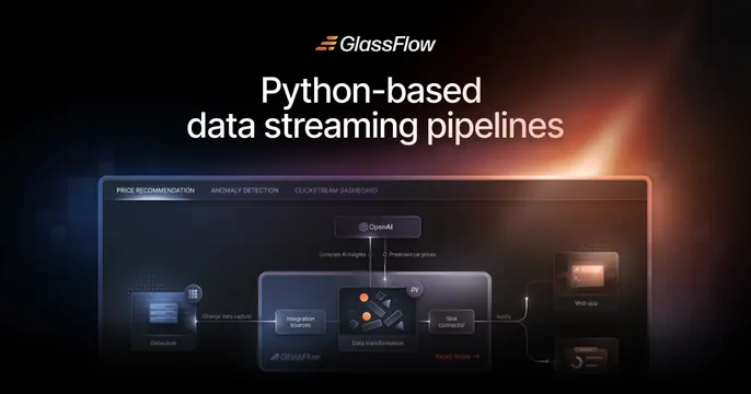 GlassFlow OG card, dark-mode, technical, dark