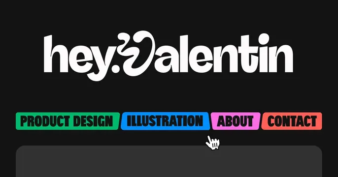 Hey Valentin OG card, dark-mode, playful, dark