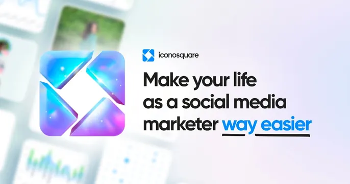 Iconosquare OG card, gradient-heavy, 3d-render, light