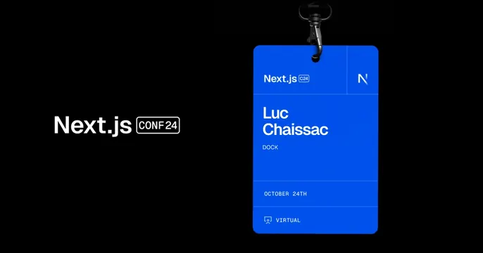 Lucs Ticket Next Js Conf OG card, dark-mode, minimal, dark