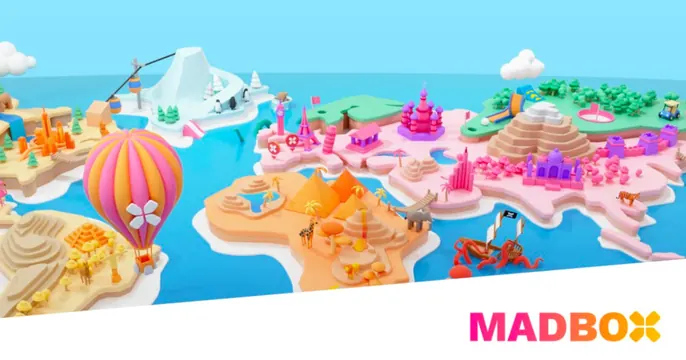 Madbox OG card, 3d-render, playful, vibrant