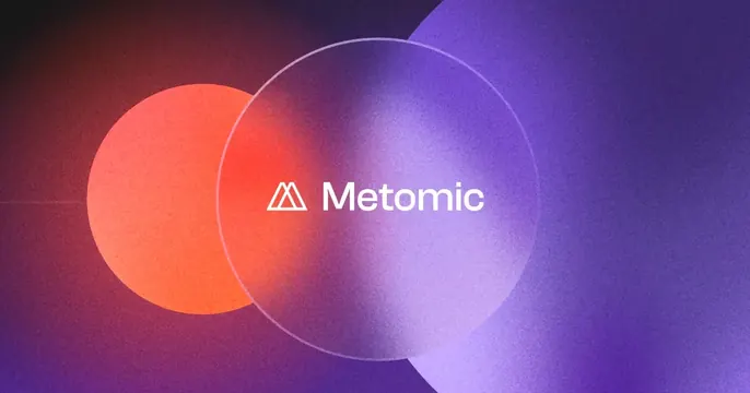 Metomic OG card, dark-mode, gradient-heavy, dark
