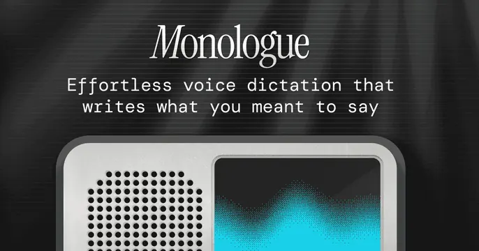 Monologue OG card, dark-mode, editorial, dark