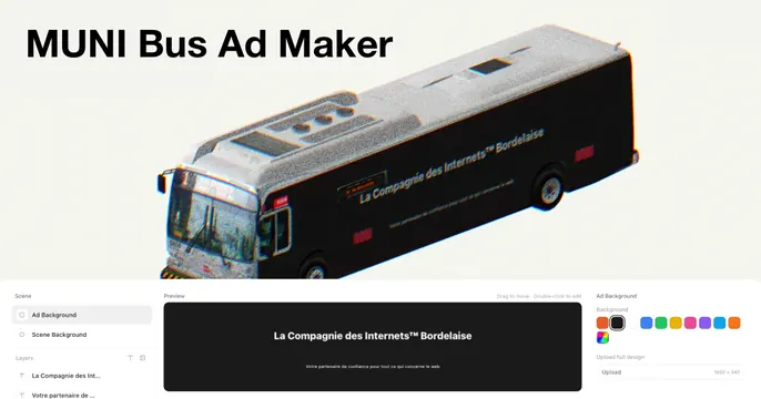 Muni Bus Ad Maker OG card, light-mode, technical, light