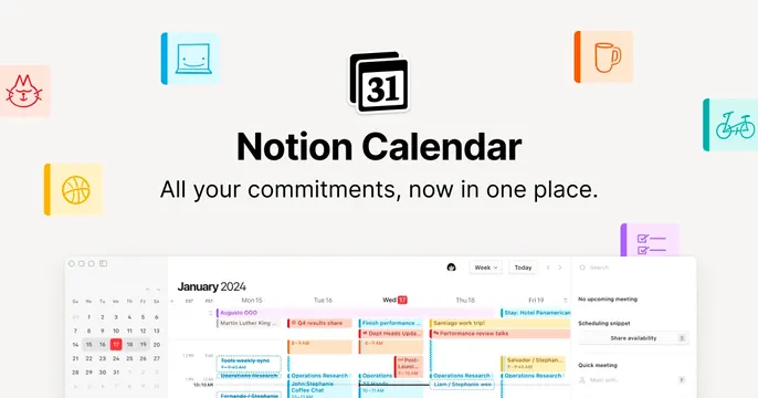 Notion Calendar OG card, minimal, light-mode, light