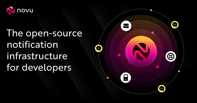 Novu OG card, dark-mode, gradient-heavy, dark