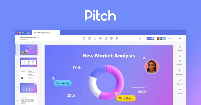 Pitch OG card, light-mode, gradient-heavy, vibrant