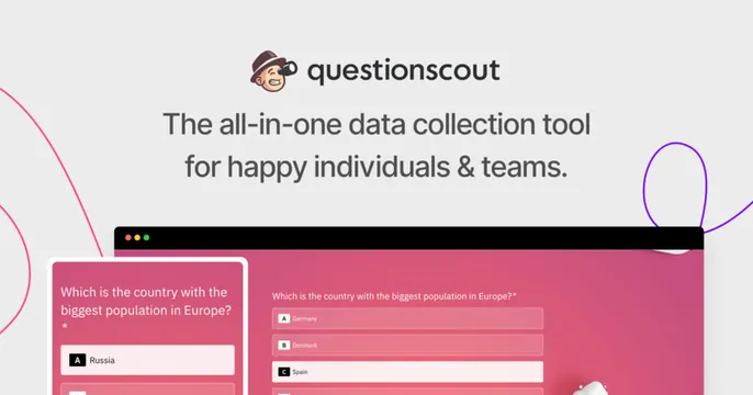 Questionscout OG card, light-mode, playful, light