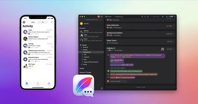 Quill OG card, gradient-heavy, dark-mode, vibrant