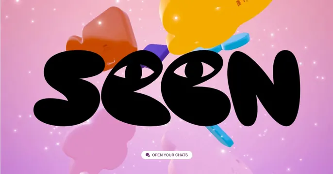 Seen Online OG card, playful, gradient-heavy, vibrant
