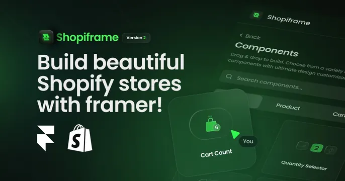 Shopiframe OG card, dark-mode, gradient-heavy, dark