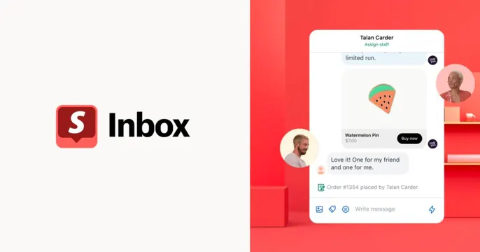Shopify Inbox OG card, minimal, photographic, warm
