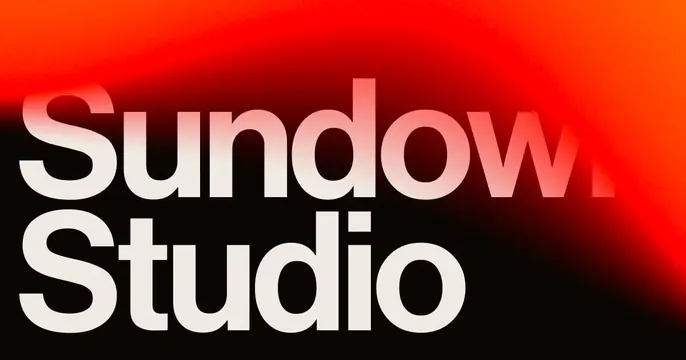 Sundown Studio OG card, dark-mode, gradient-heavy, dark