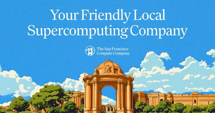 The San Francisco Compute Company OG card, editorial, illustrated, warm