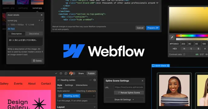Webflow OG card, data-dense, maximalist, vibrant
