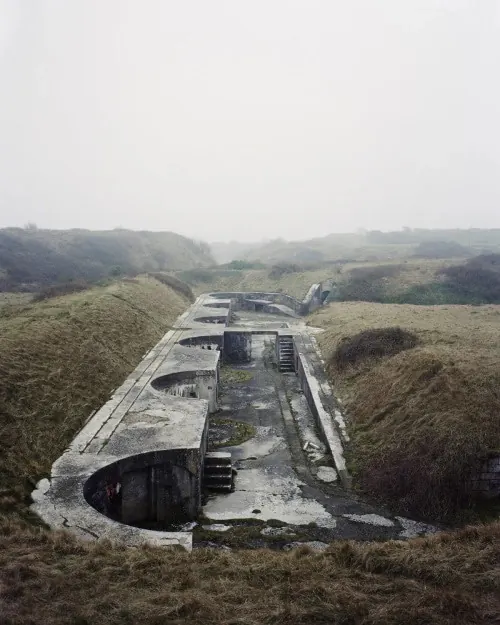 Foggy Brutalist Fortification, brutalist, photographic, dark