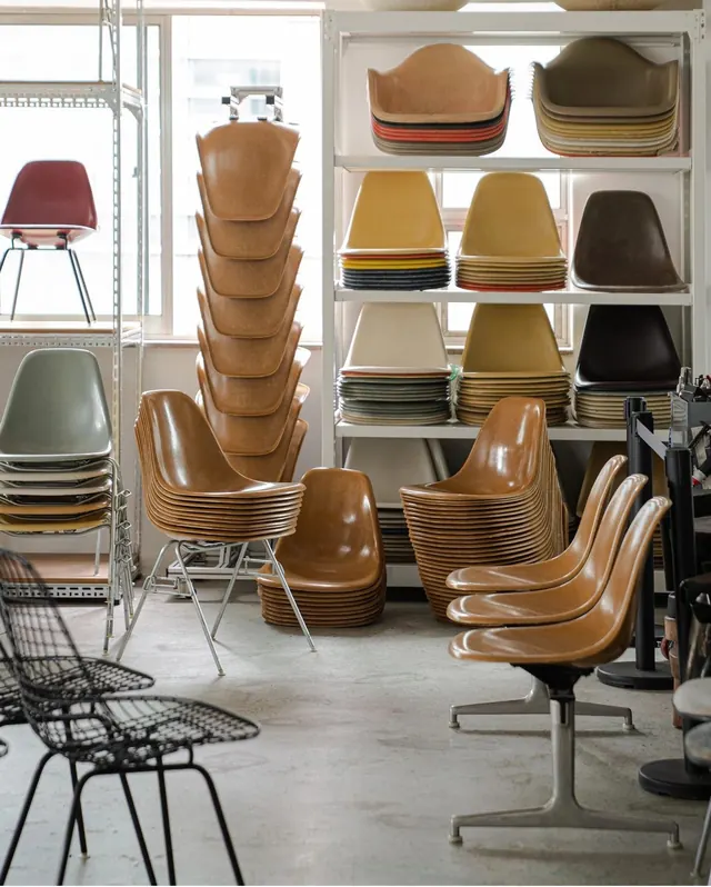 Stacked Molded Chairs, photographic, retro, light