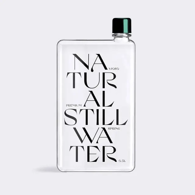 Natural Still Water bottle with serif typography, photographic, minimal, light
