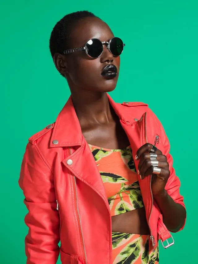 Bold color portrait with graphic styling, photographic, bold, vibrant