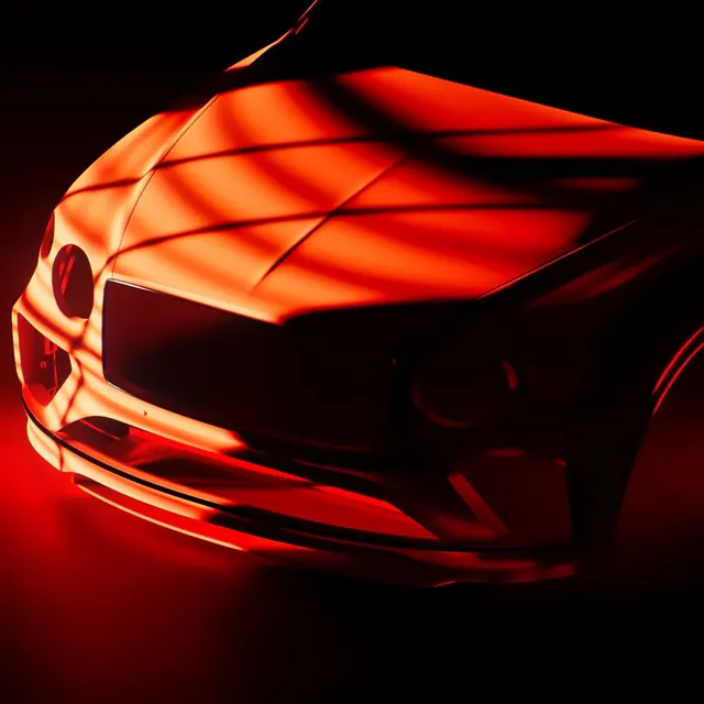 Dramatic automotive studio lighting, photographic, technical, dark