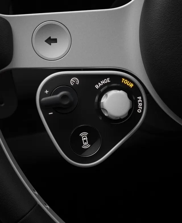 Car interior steering wheel detail, photographic, technical, monochrome