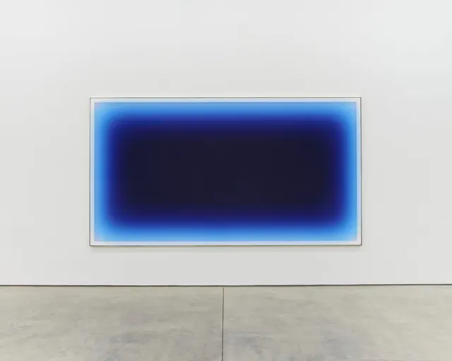Blue gradient painting in gallery, minimal, abstract, cool