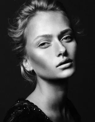High-contrast B&W beauty portrait, photographic, editorial, monochrome
