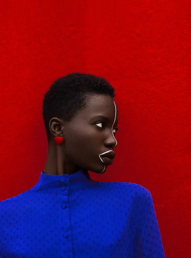 Portrait against Red Background