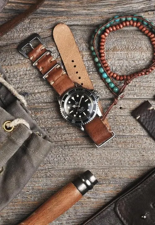 Leather Strap Watch Flatlay