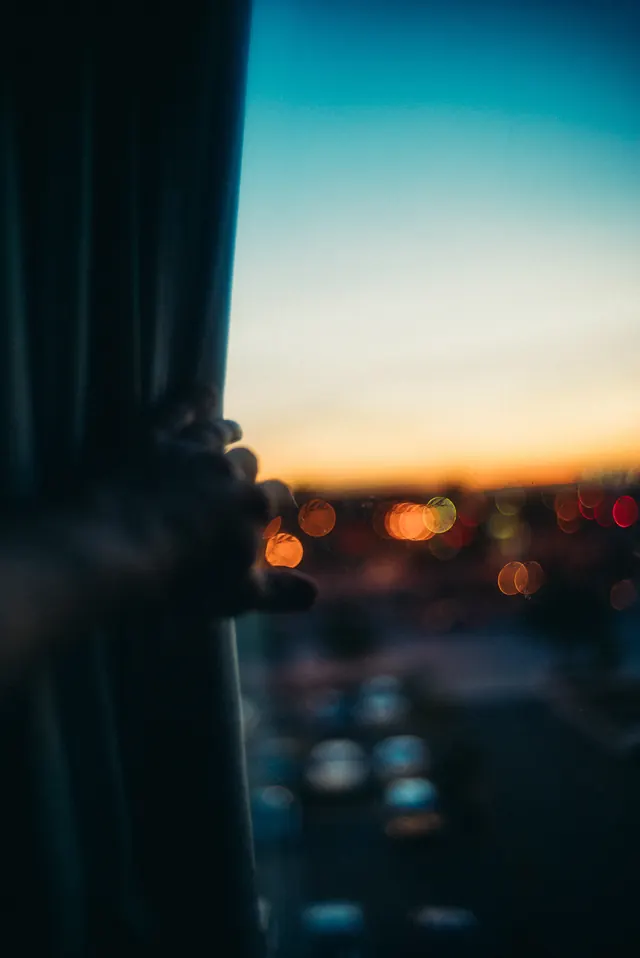 City Sunset View through Curtain