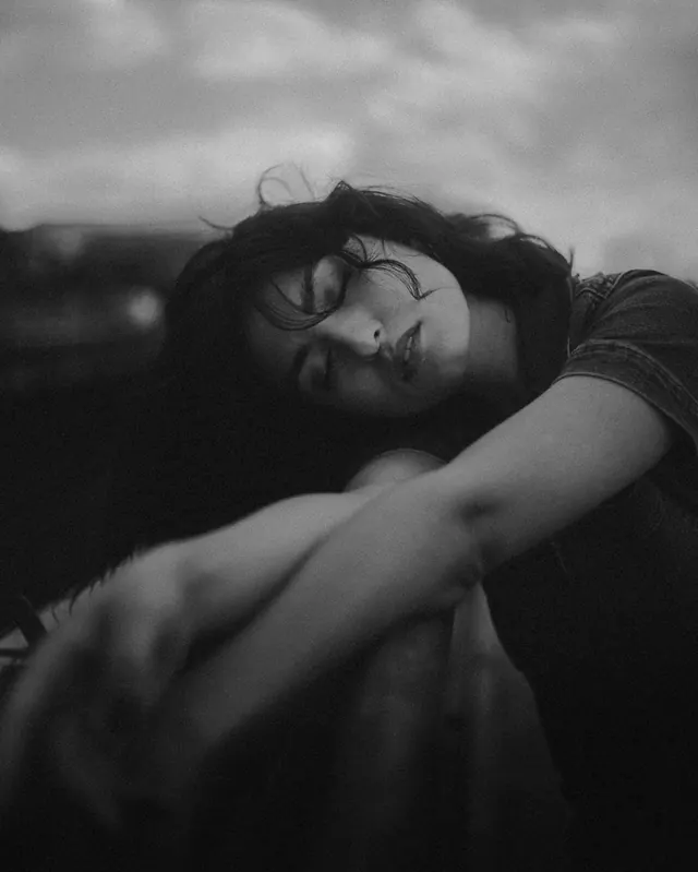Black and White Portrait of Resting Woman