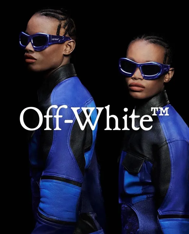 Off-White branded eyewear campaign, photographic, minimal, dark