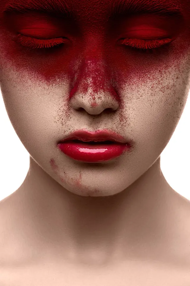 Close-up Portrait with Red Makeup