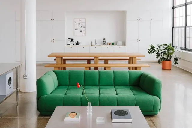 Modern Minimalist Interior with Green Sofa