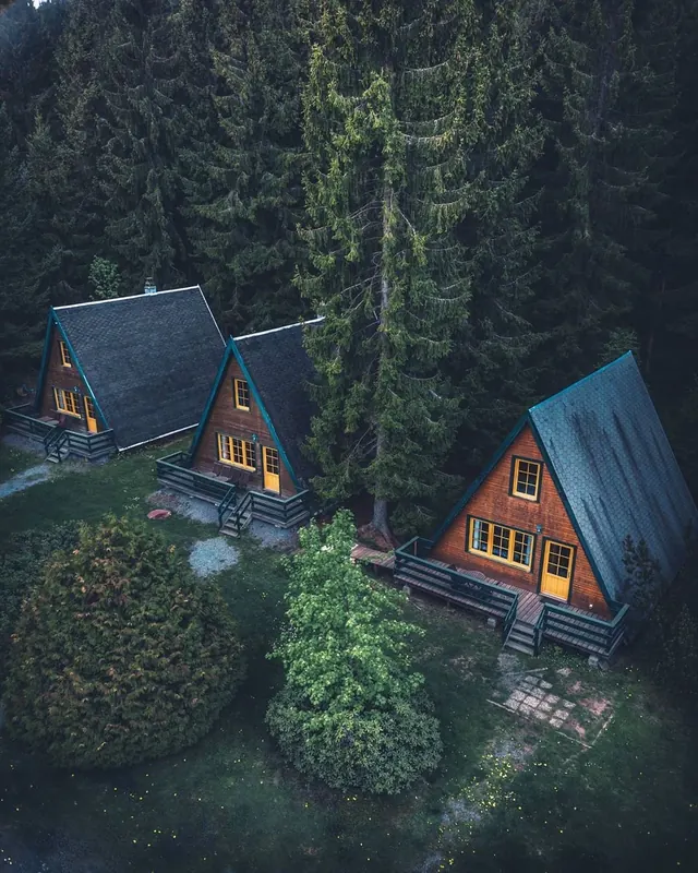 A-frame Cabins in Forest