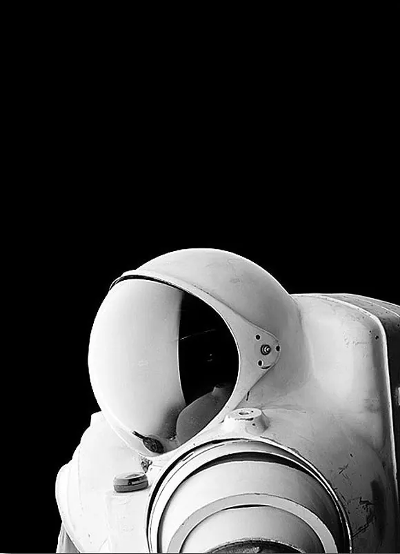 Astronaut helmet close-up photograph, photographic, minimalist, monochrome