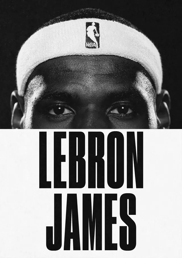 LeBron James NBA player portrait, photographic, minimalist, monochromatic