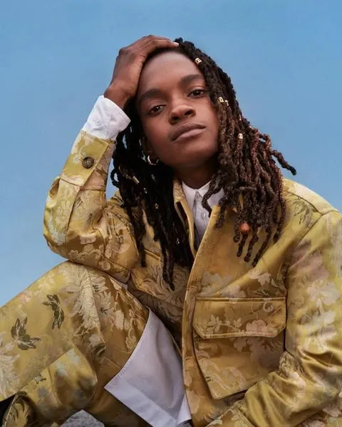 Portrait with yellow patterned jacket, photographic, fashion, warm