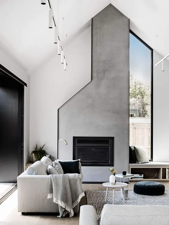 Modern minimalist interior with fireplace, architectural, minimalist, neutral